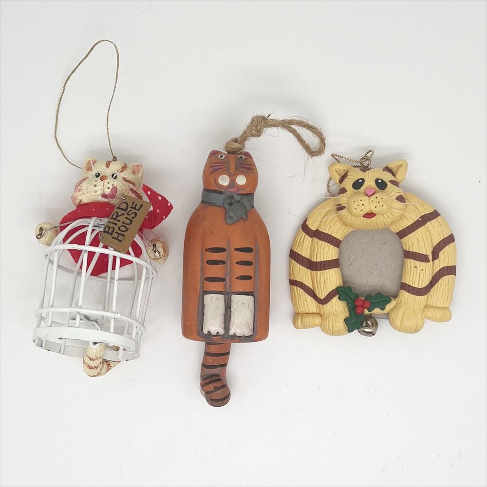 Lot of 3 Cat Hanging Christmas Tree Ornaments Bird Cage Photo Frame
